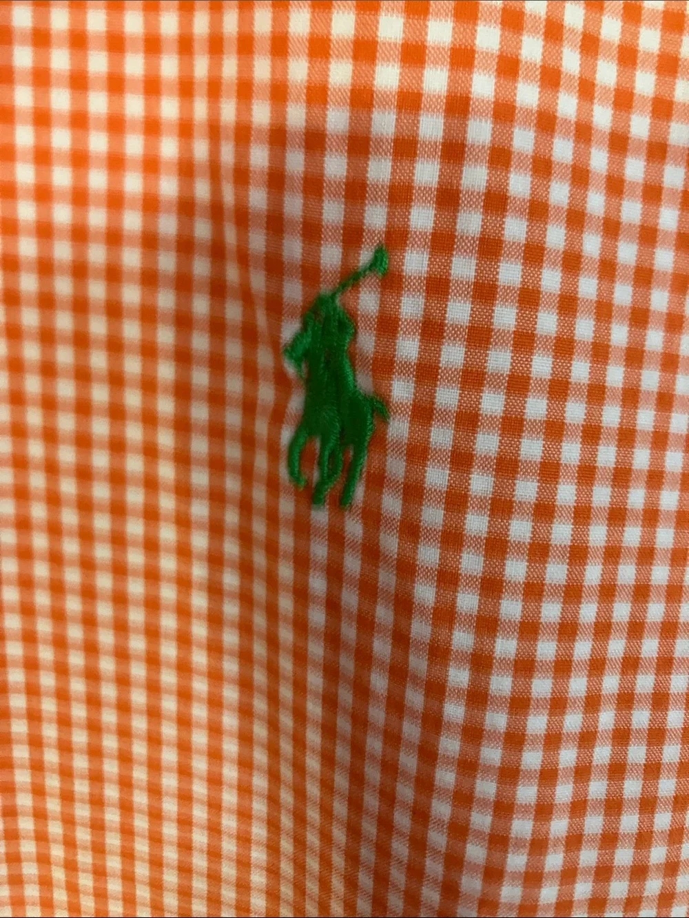 Ralph Lauren Orange Gingham Short-Sleeve Button-Up Shirt with Green Pony